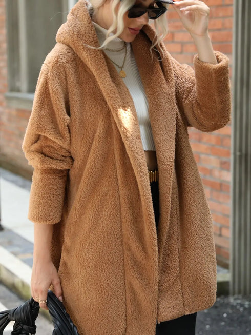 'Diora' Fleece Fur Open Coat - Celes Fashion